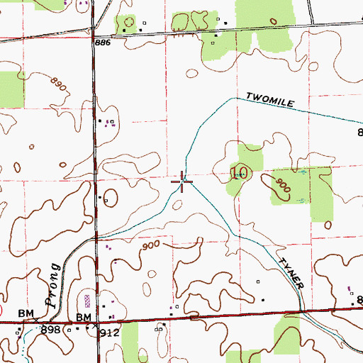 Topographic Map of DeBatty Prong, IN