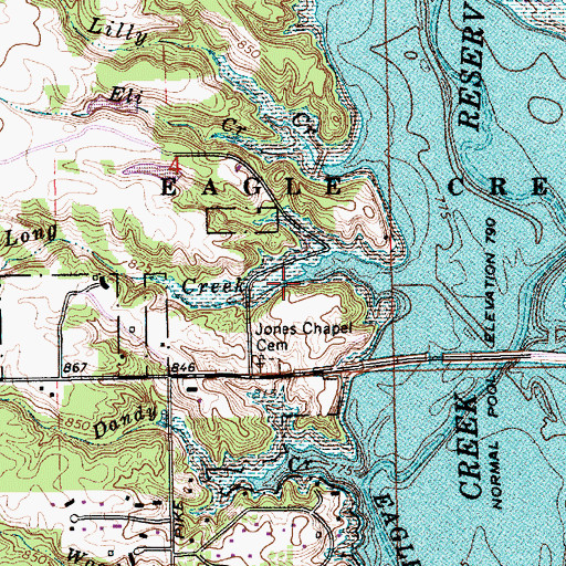 Topographic Map of DeLong Creek, IN