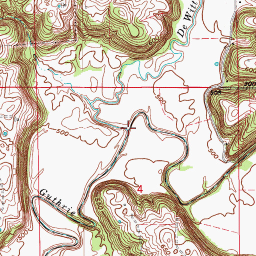 Topographic Map of DeWitt Creek, IN