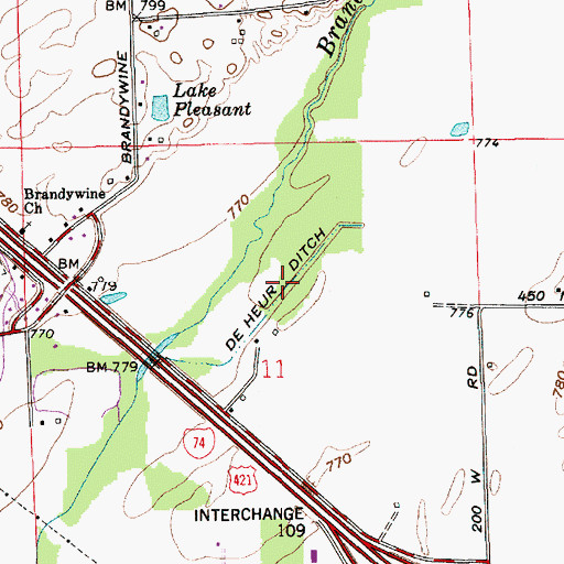 Topographic Map of De Heur Ditch, IN