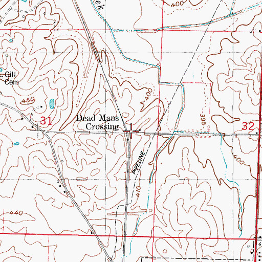 Topographic Map of Dead Mans Crossing, IN