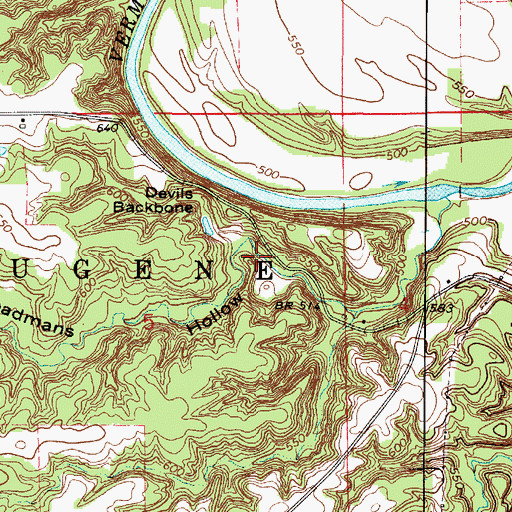 Topographic Map of Deadmans Hollow, IN