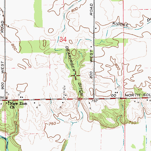 Topographic Map of Dearinger Ditch, IN