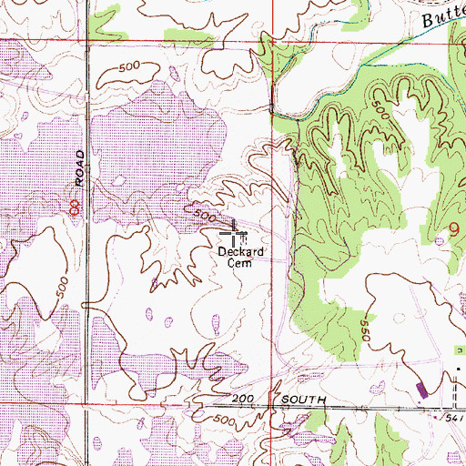 Topographic Map of Deckard Cemetery, IN