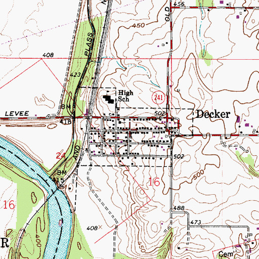 Topographic Map of Decker, IN