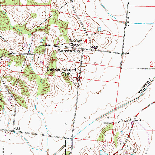 Topographic Map of Decker Chapel Cemetery, IN