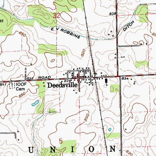 Topographic Map of Deedsville, IN