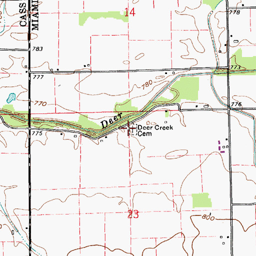 Topographic Map of Deer Creek Cemetery, IN