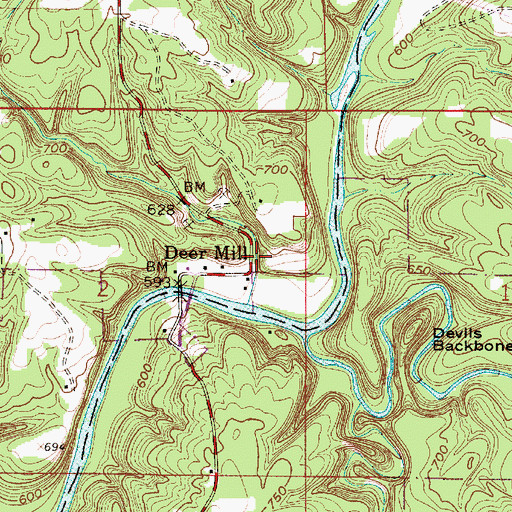Topographic Map of Deer Mill, IN