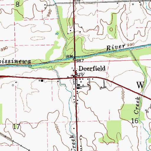 Topographic Map of Deerfield, IN