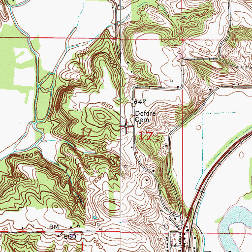 Topographic Map of Defore Cemetery, IN
