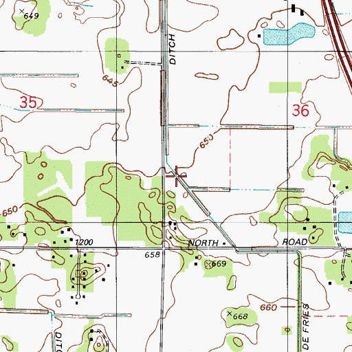 Topographic Map of Defries Ditch, IN