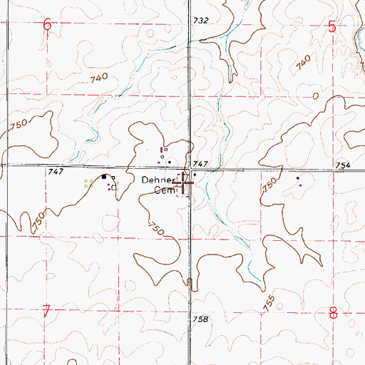 Topographic Map of Dehner Cemetery, IN