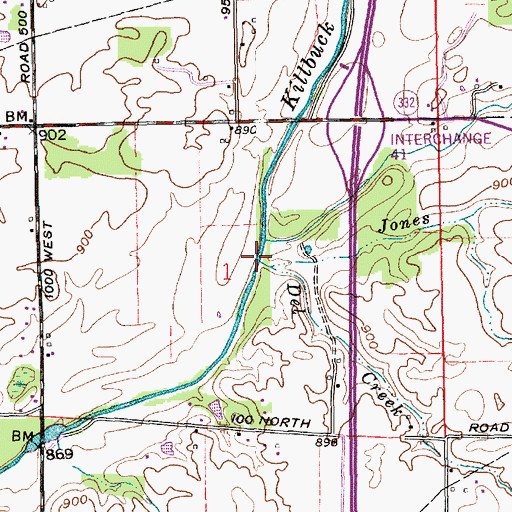 Topographic Map of Del Creek, IN