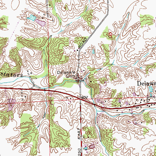 Topographic Map of Delaware Cemetery, IN