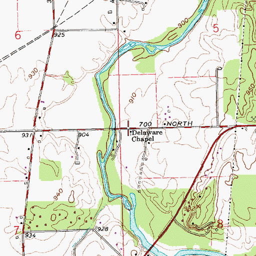 Topographic Map of Delaware Chapel, IN