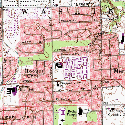 Topographic Map of Delaware Trail School, IN