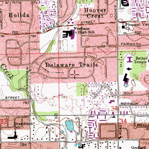 Topographic Map of Delaware Trails, IN