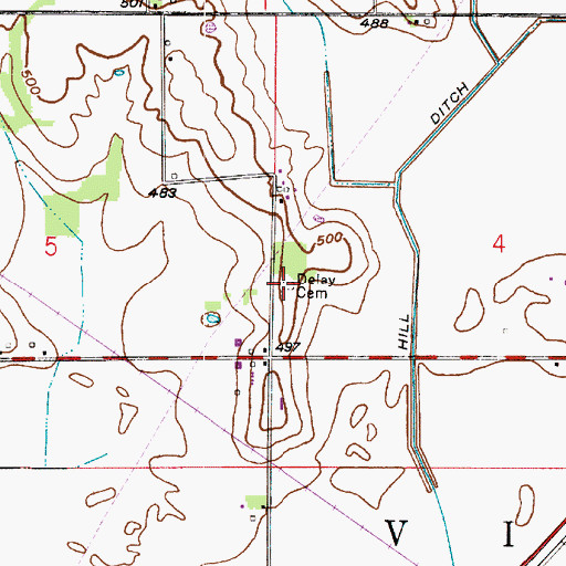 Topographic Map of Delay Cemetery, IN