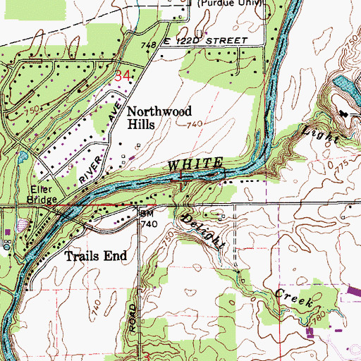 Topographic Map of Delight Creek, IN