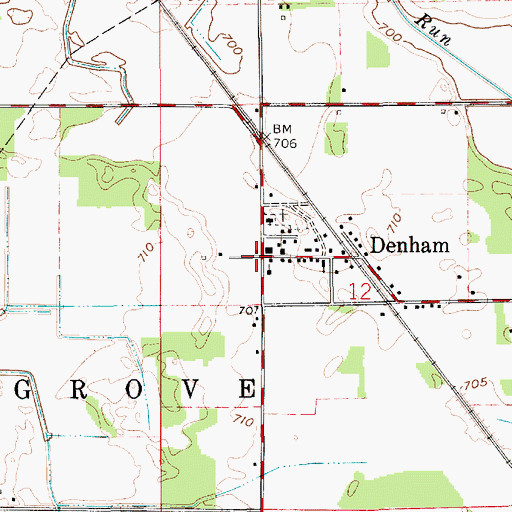 Topographic Map of Denham, IN