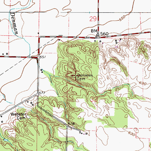 Topographic Map of Denman Cemetery, IN