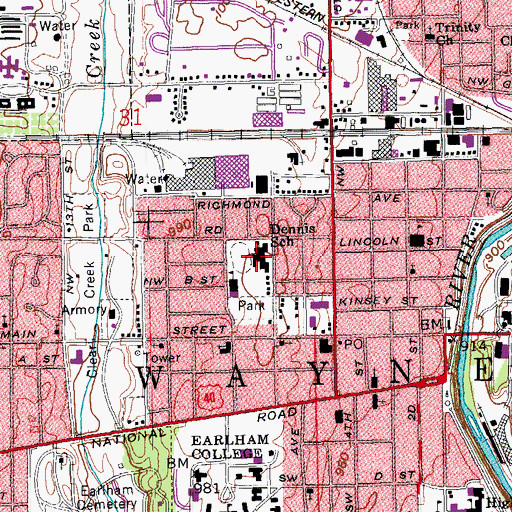 Topographic Map of Dennis David Worth Junior High School, IN