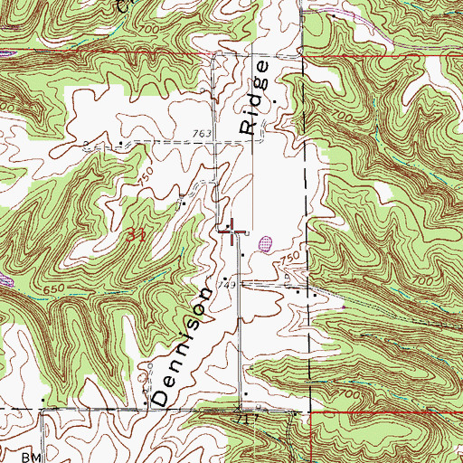 Topographic Map of Dennison Ridge, IN