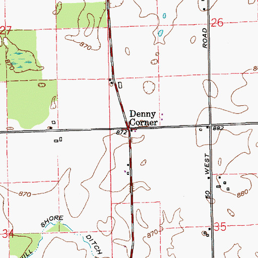 Topographic Map of Denny Corner, IN