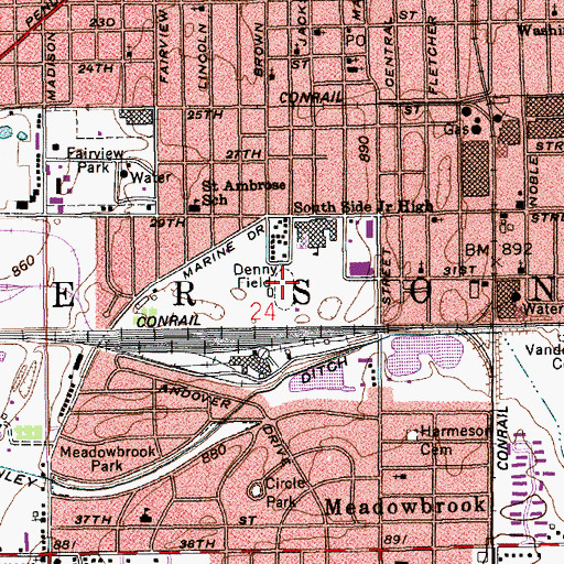 Topographic Map of Denny Field, IN