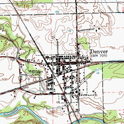 Topographic Map of Denver, IN