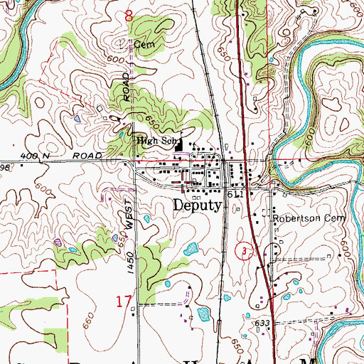 Topographic Map of Deputy, IN