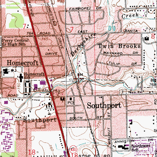 Topographic Map of Derbyshire Creek, IN
