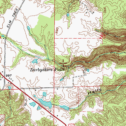 Topographic Map of Derbyshire Falls, IN