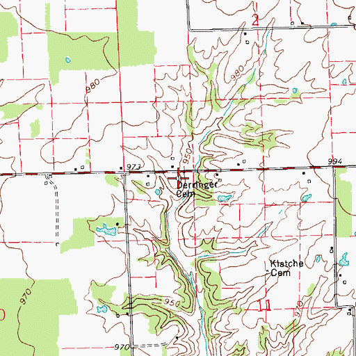Topographic Map of Derringer Cemetery, IN