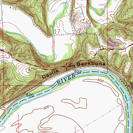 Topographic Map of Devils Backbone, IN