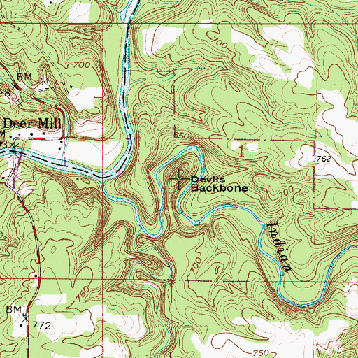 Topographic Map of Devils Backbone, IN