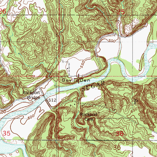 Topographic Map of Devils Den, IN