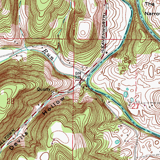 Topographic Map of Devils Hollow, IN