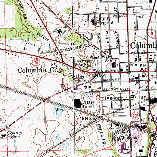 Topographic Map of Devol Field, IN