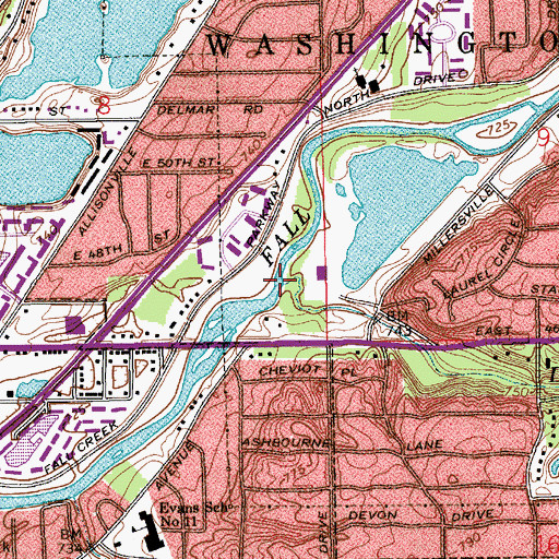 Topographic Map of Devon Creek, IN