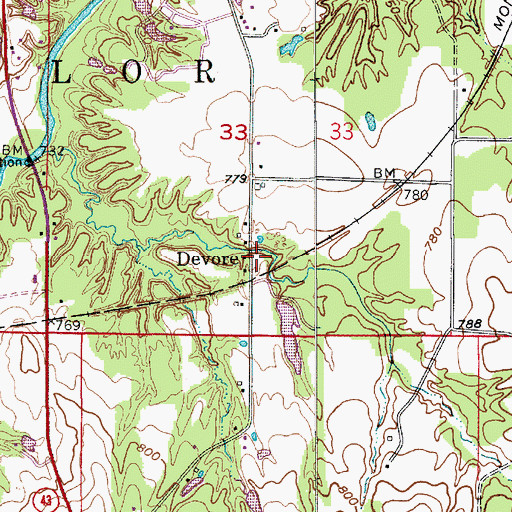 Topographic Map of Devore, IN