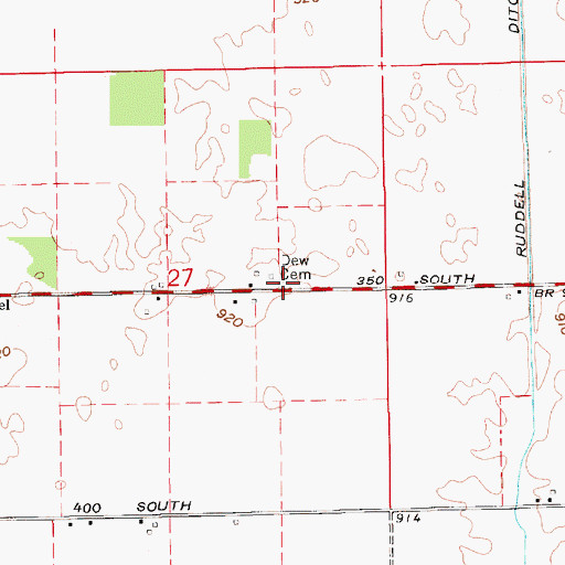 Topographic Map of Dew Cemetery, IN