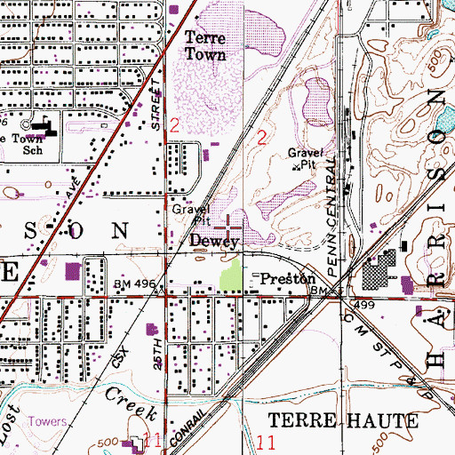 Topographic Map of Dewey, IN