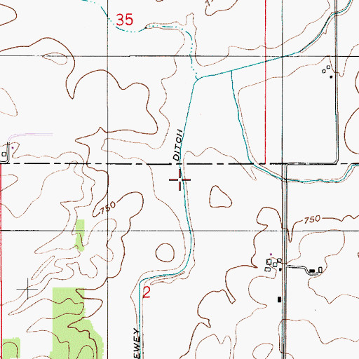 Topographic Map of Dewey Ditch, IN