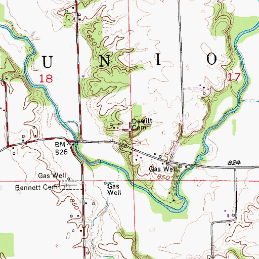 Topographic Map of Dewitt Cemetery, IN