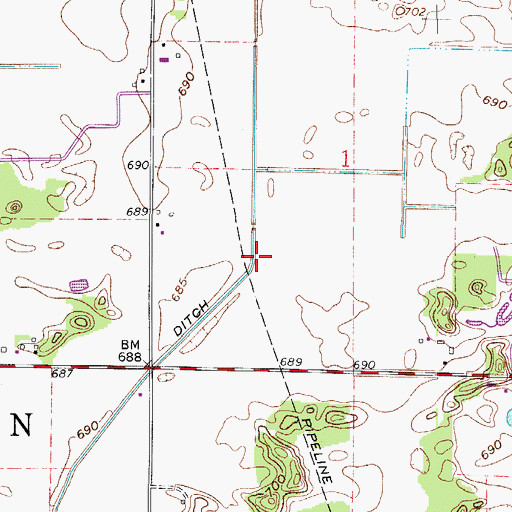 Topographic Map of Dexter Ditch, IN