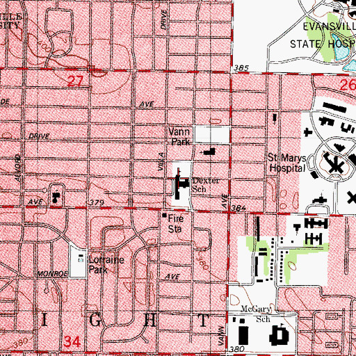 Topographic Map of Dexter School, IN