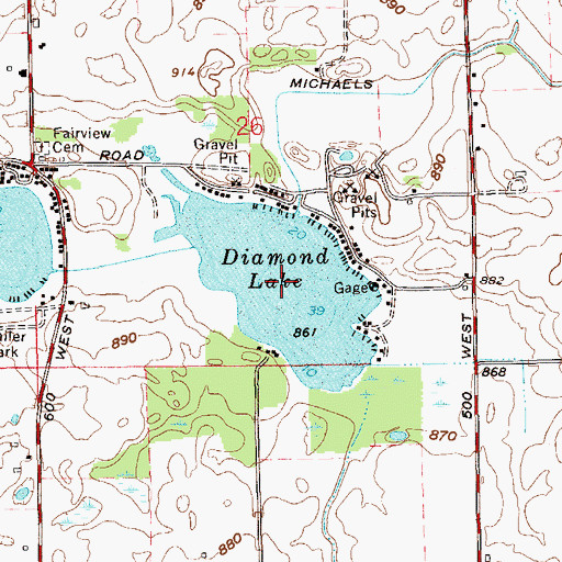Topographic Map of Diamond Lake, IN
