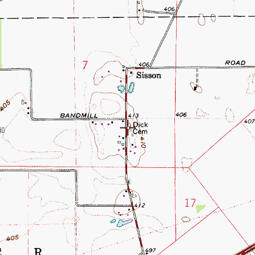 Topographic Map of Dick Cemetery, IN